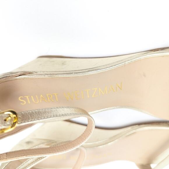 Stuart Weitzman Gold Nudistcurve Metallic Leather Wedge Sandals Size 7.5 - Picture 8 of 10